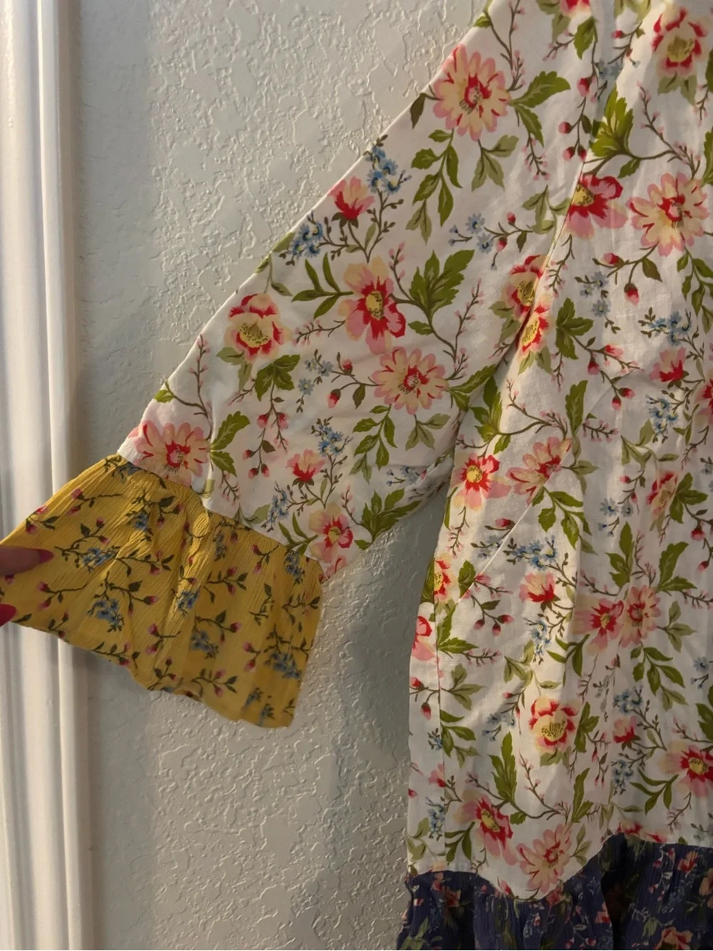 Coldwater Creek Multicolor Floral Blouse with Navy Background - Picture 3 of 6